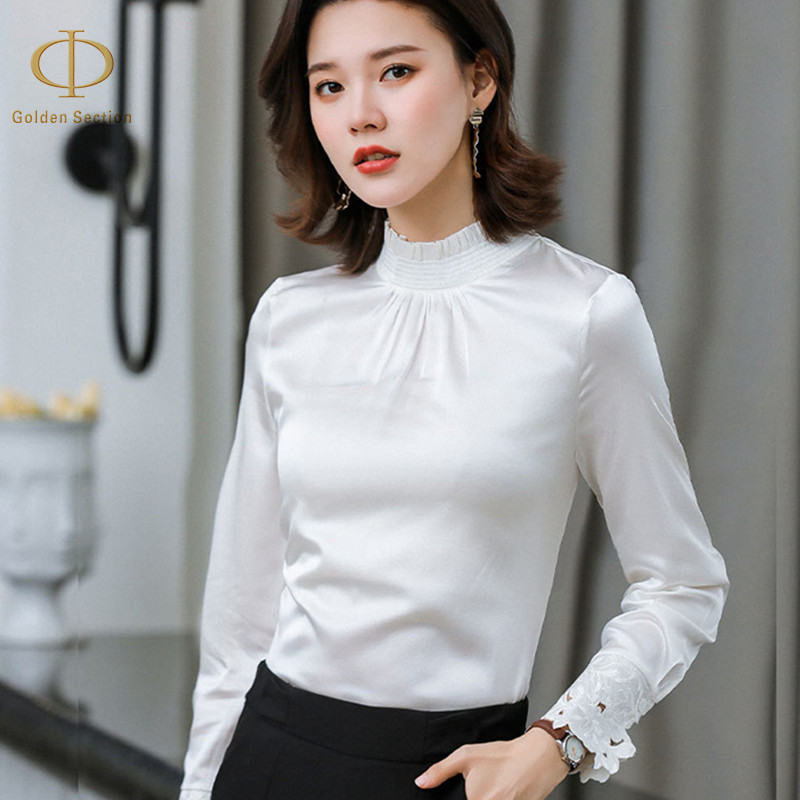 New Arrival Fashion Silk Elegant Women's Tshirt Lady Tops And Blouses Women's Long White And Black Shirts 