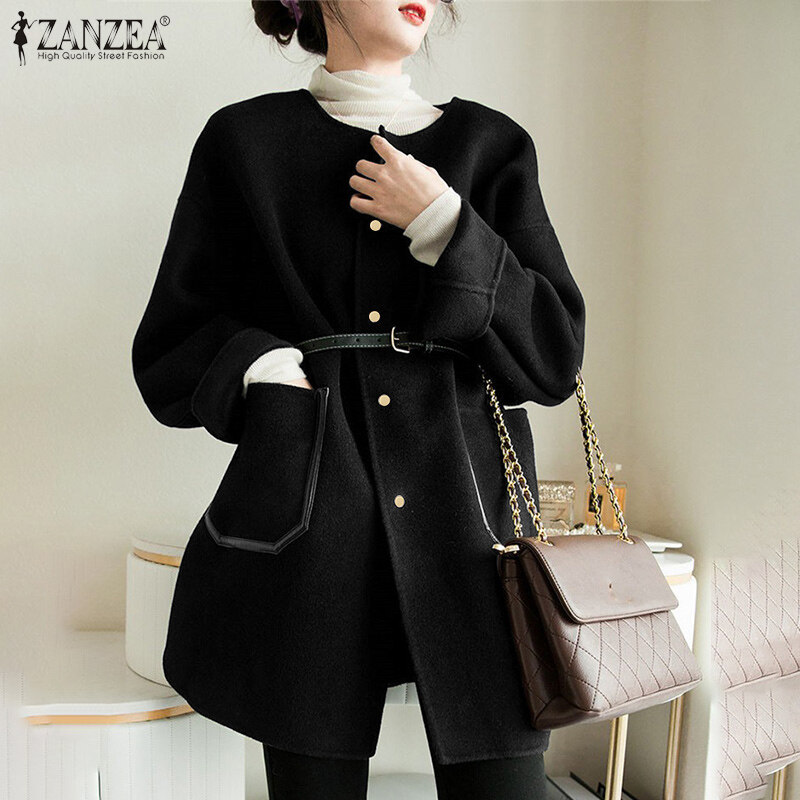 [Clearance Sale]ZANZEA Korean Style Womens Winter Overcoat Long Sleeve Baggy Coats Tunics Overcoat Plus Size #10 CLE