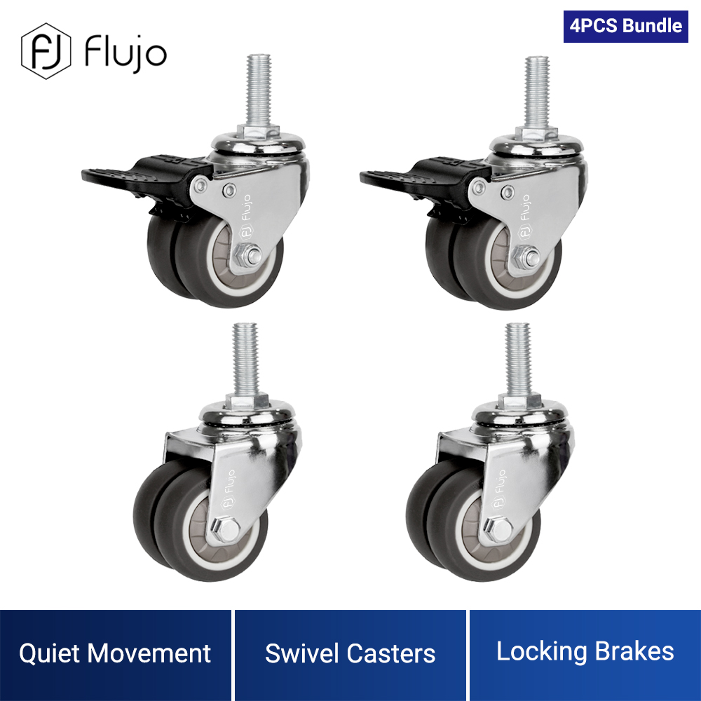 [SG Stock] Flujo 4pcs M8 Swivel Wheels Caster TPR Threaded Stem Caster Wheel with Lock Brake Screw 360 Degree Caster Wheels Heavy Duty For Home Office Standing Desk Chair Load 80kg/pc