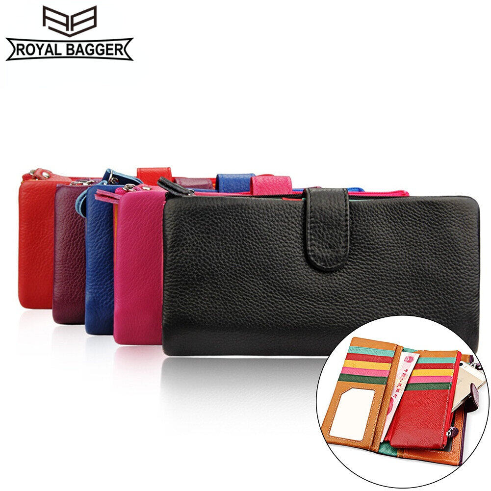 ROYAL BAGGER Purse for Women Genuine Cow Leather Long Wallet Ladies Multifunction Card Holders Wallets Fashion Casual Work Party Clutch Bag