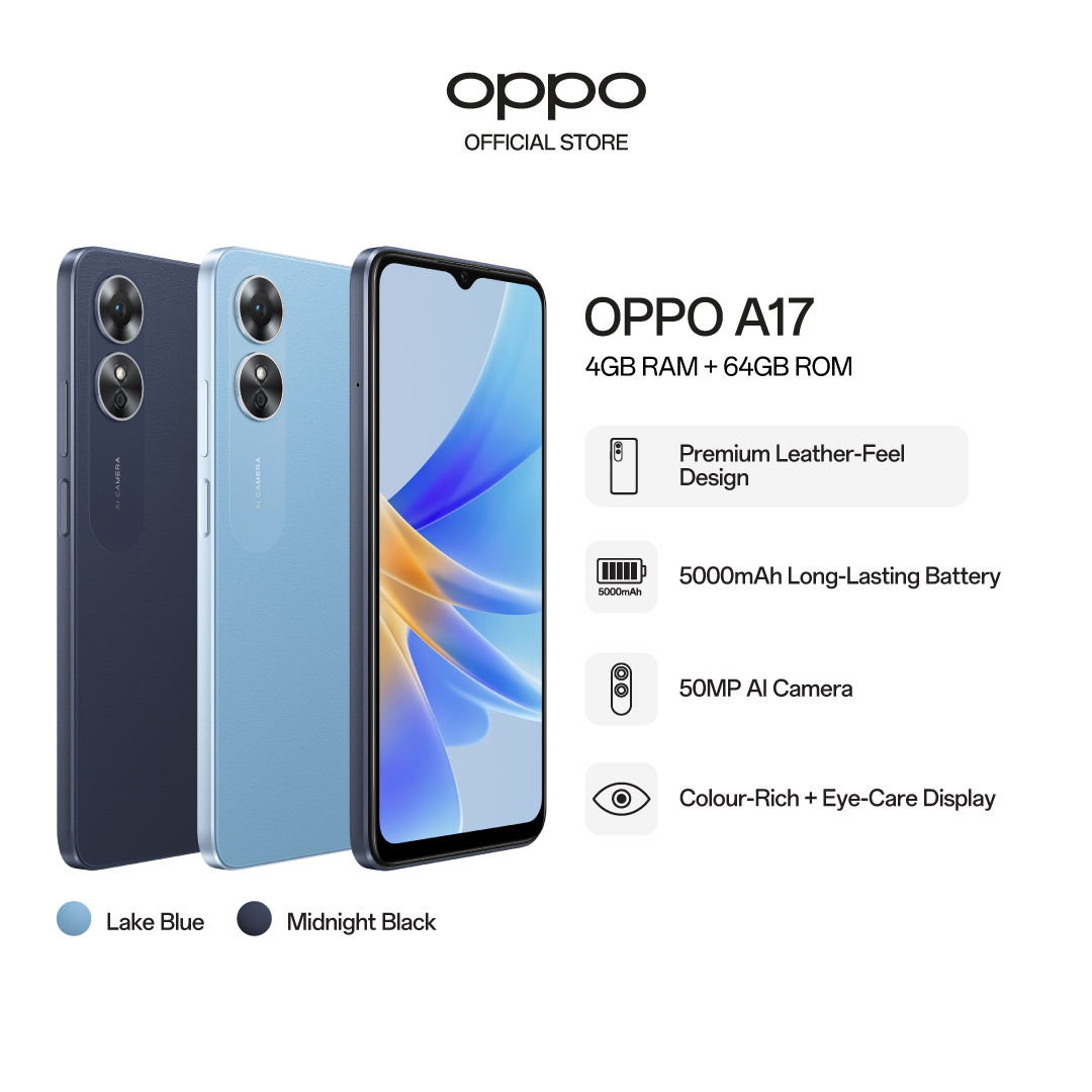 OPPO A17 / Premium-Leather Feel Design / 50MP AI Camera / 5000mAh Long-Lasting Battery